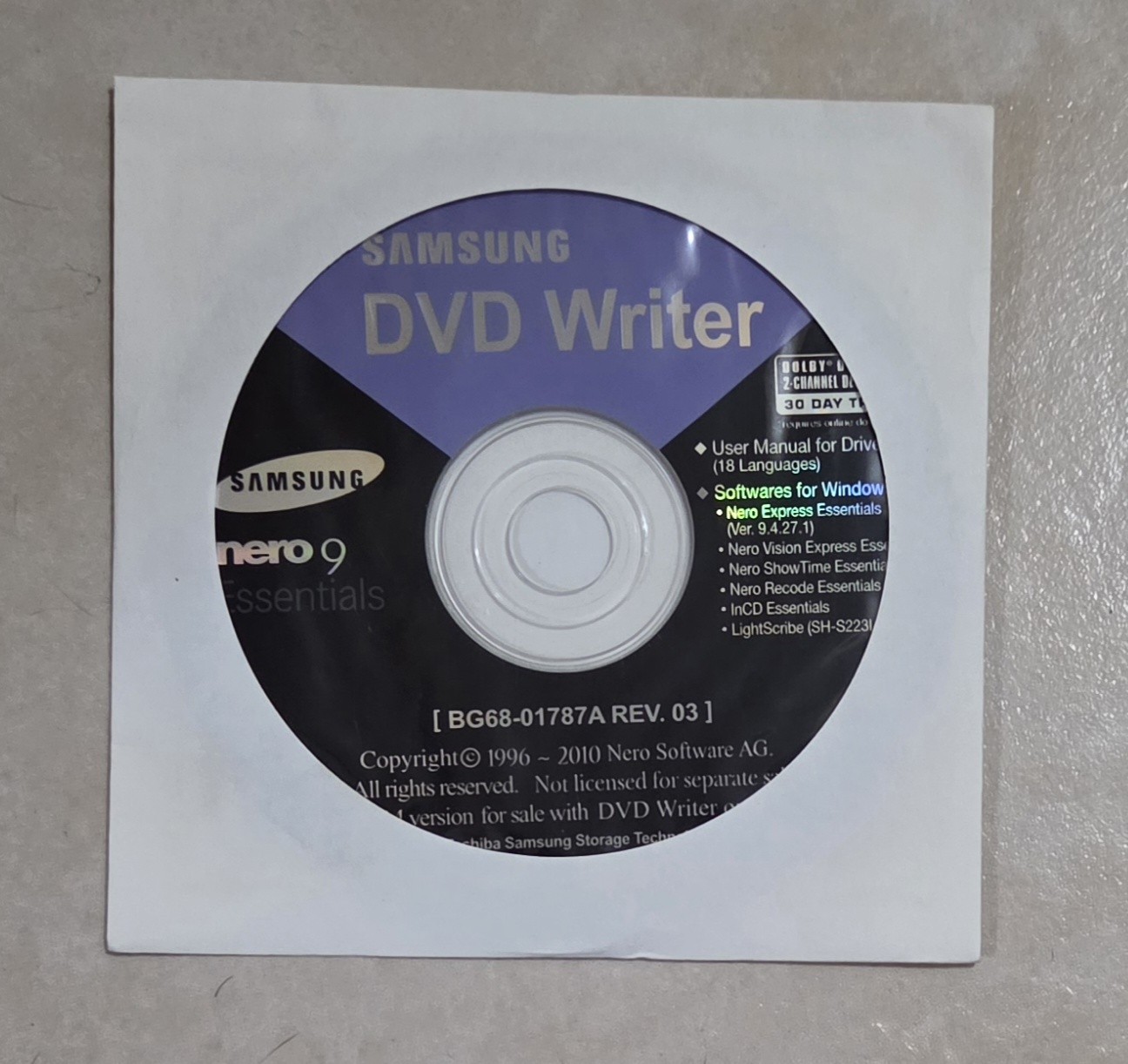 SAMSUNG DVD/CD Nero 9 Essentials CD Writing Burning Tools