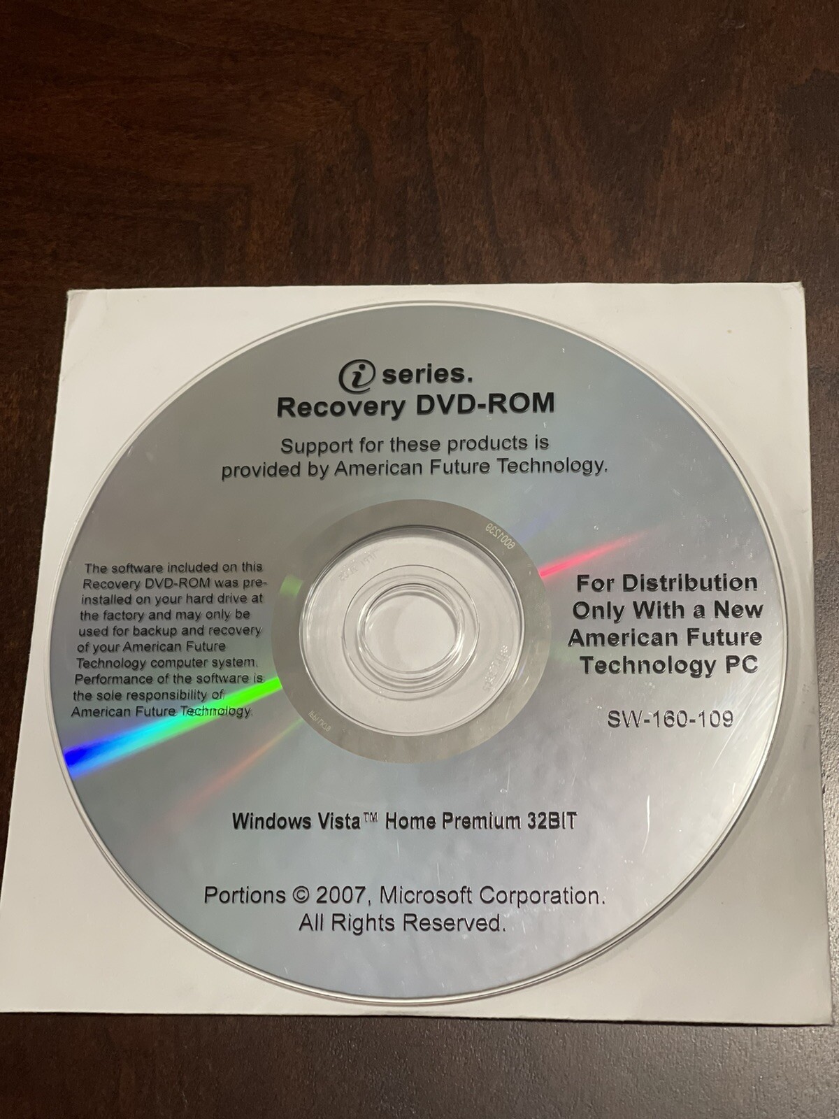 i Series System Recovery DVD Windows Vista Home Premium 32 Bit PC 2007