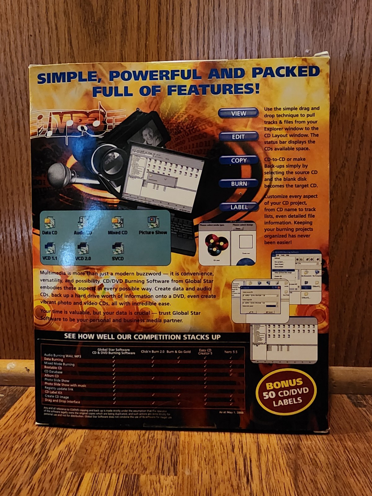GlobalStar Platinum CD/DVD Burning Software, Inc Key 50 Labels Win98/Me/XP New