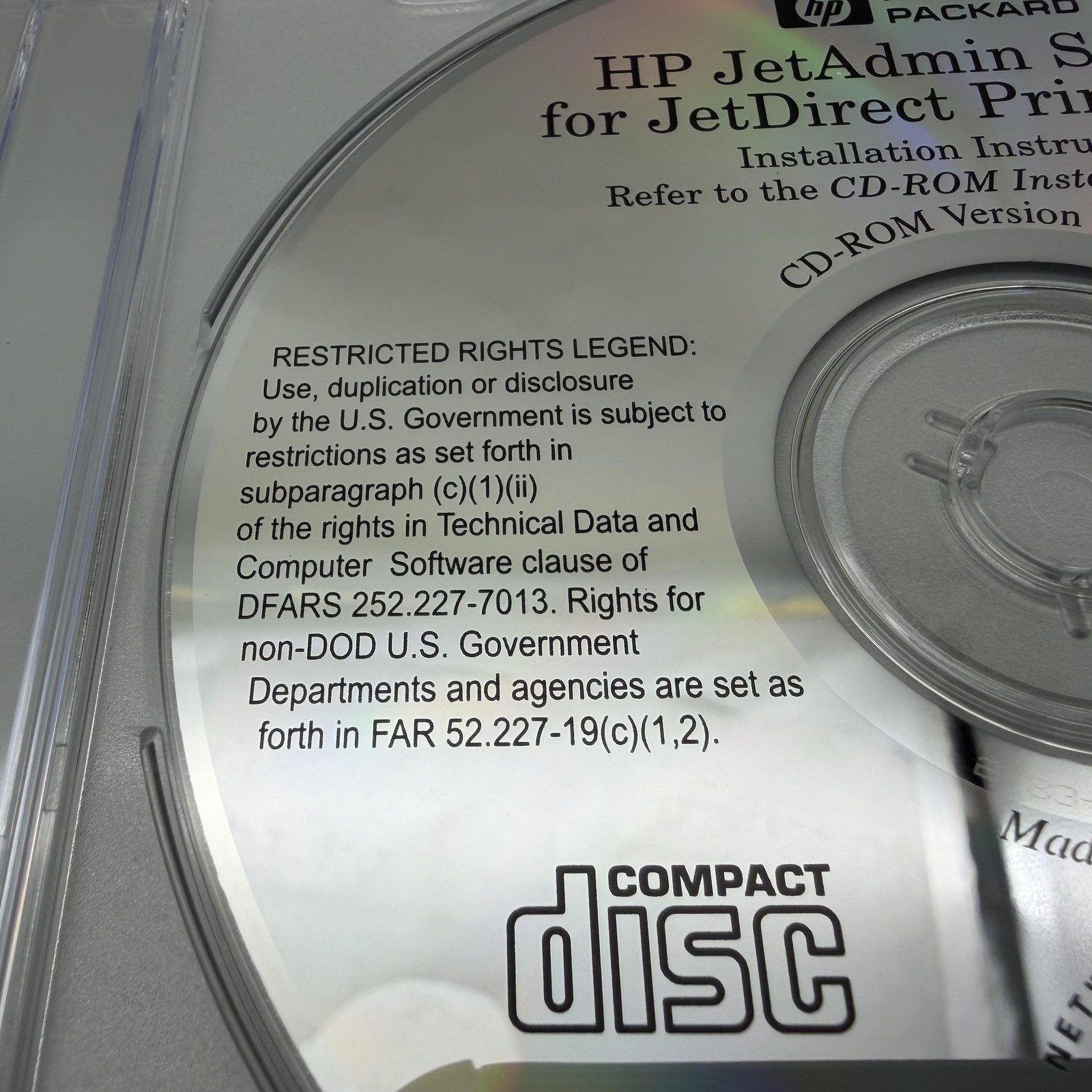 Vintage 1998 HP JetAdmin Software CD-ROM JetDirect Print Servers 5183-3856