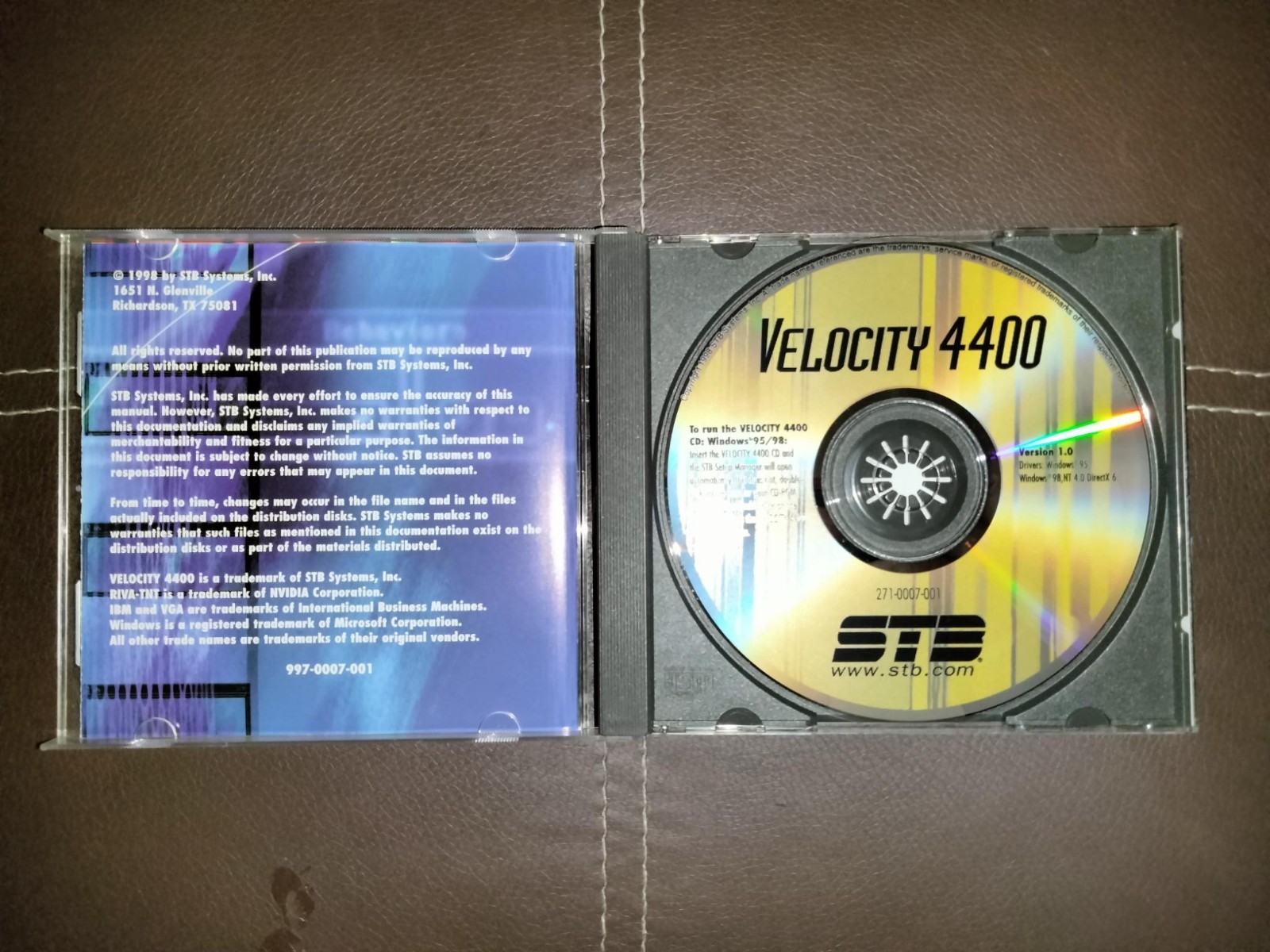 STB VELOCITY 4400 DRIVER CD – RIVA TNT – VER 1.0 – WIN95/98/NT – MINT CONDITION!