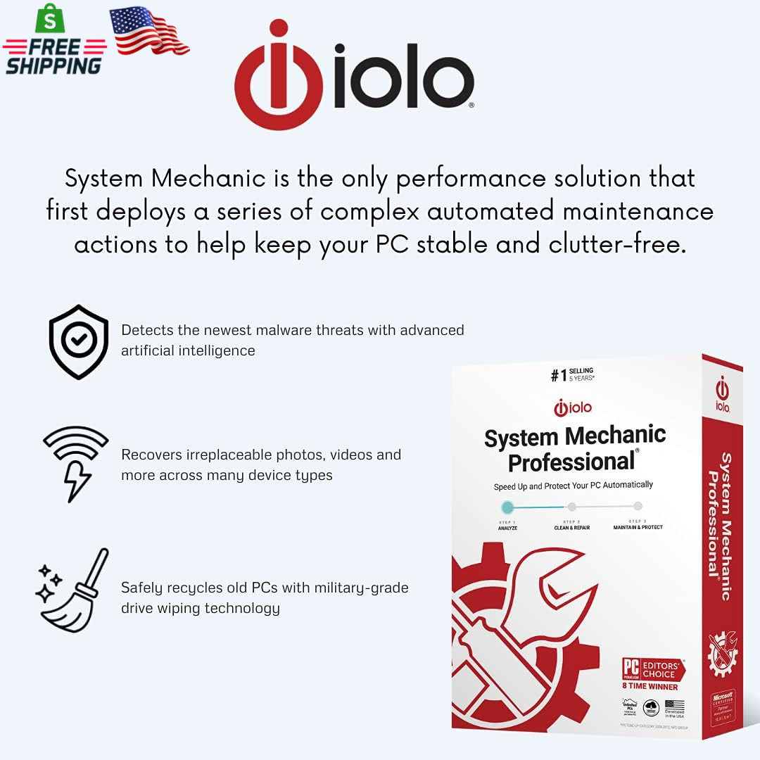 Iolo – System Mechanic Pro, Computer Cleaner for Windows, Blocks Viruses and Spy