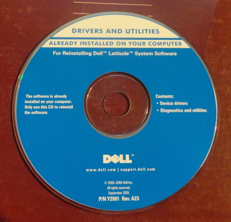 Dell Latitude device Drivers & Diagnostics Utilities Reinstall CD P/N Y2981 A23