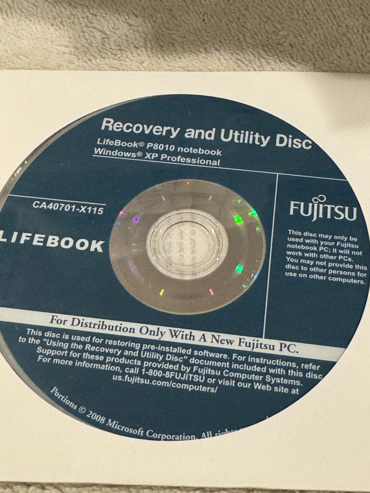 Fujitsu Lifebook Recovery & Utility Disc Win XP Professional P8010 Notebook – CD
