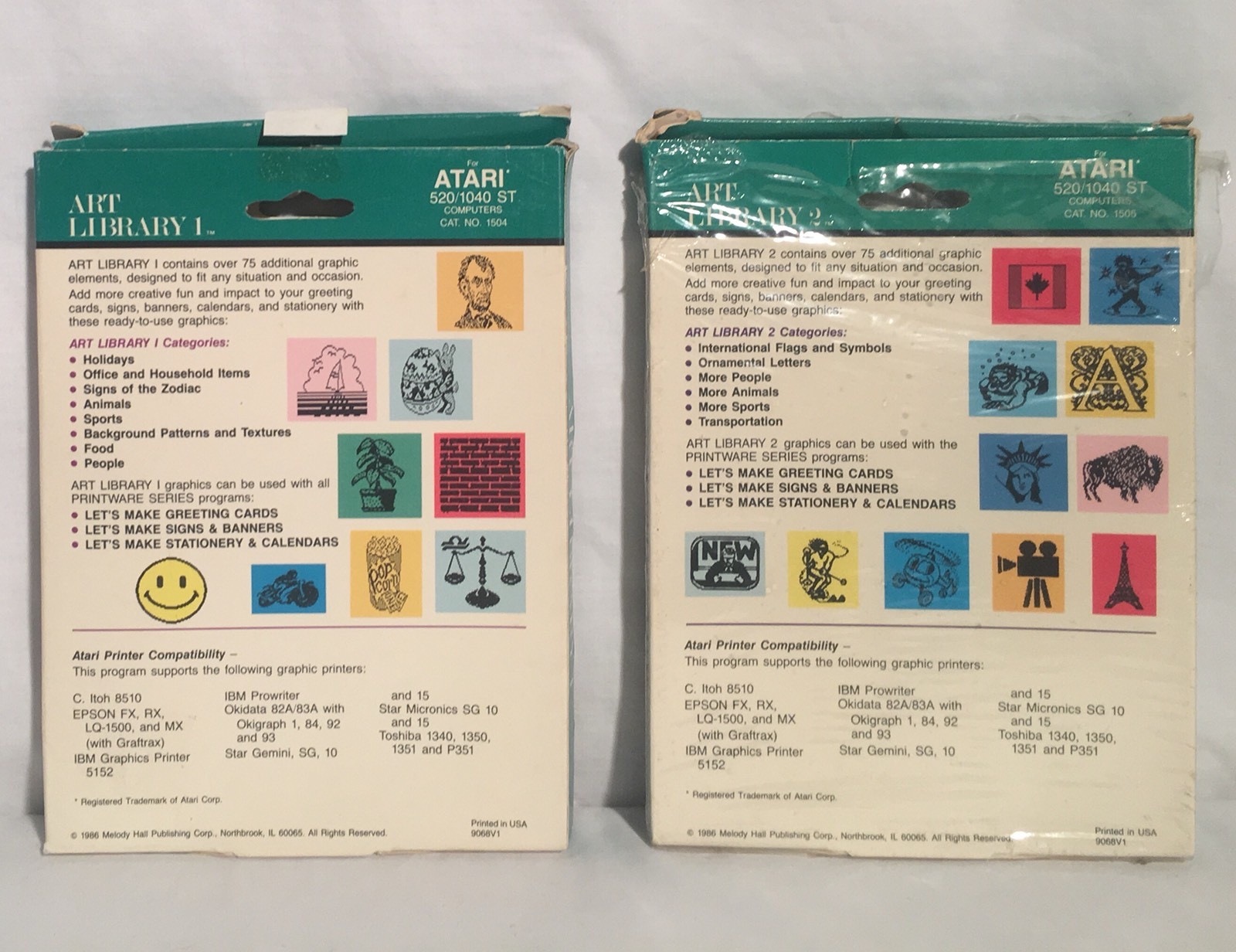 ART LIBRARY 1 & 2 Atari ST 3.5″ Floppy Disk Software Boxed W/ Manual CIB