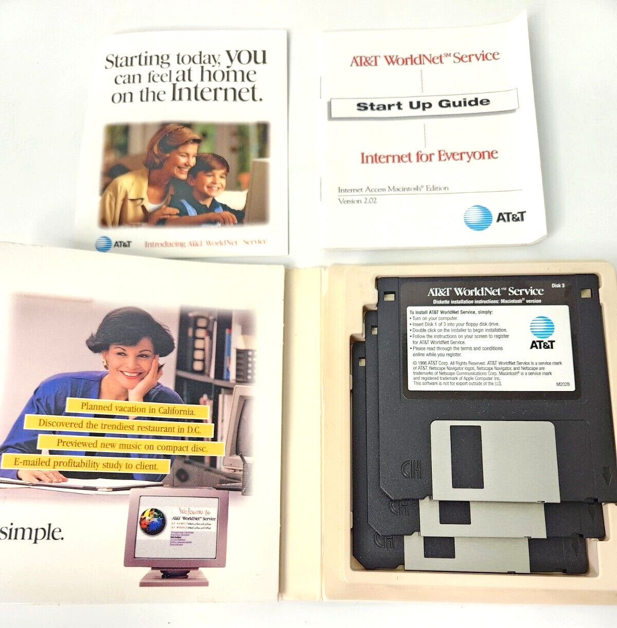 AT&T WorldNet Service 3.5″ installation diskettes Windows version 1996 Netscape