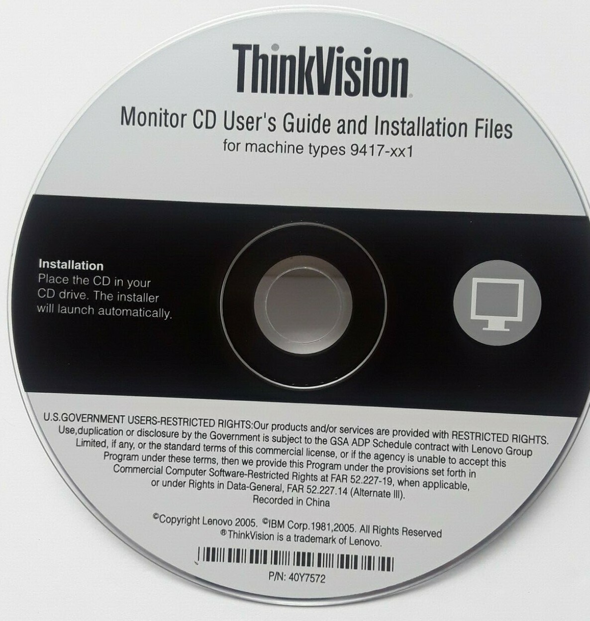 ThinkVision Monitor CD User’s Guide and Installation Files for 9417-xx1 ~ CD-ROM