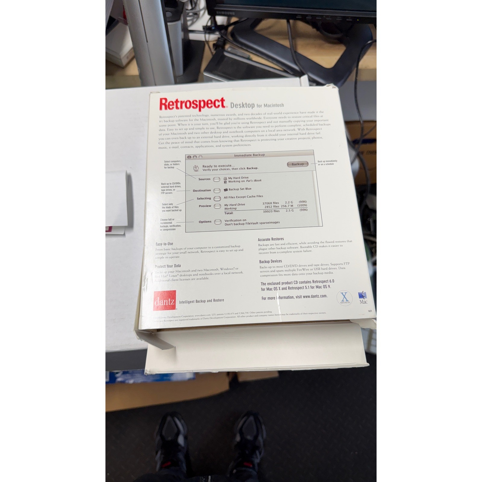 Dantz Retrospect Desktop 6.0 Backup Software for Macintosh Mac OS X Panther Box