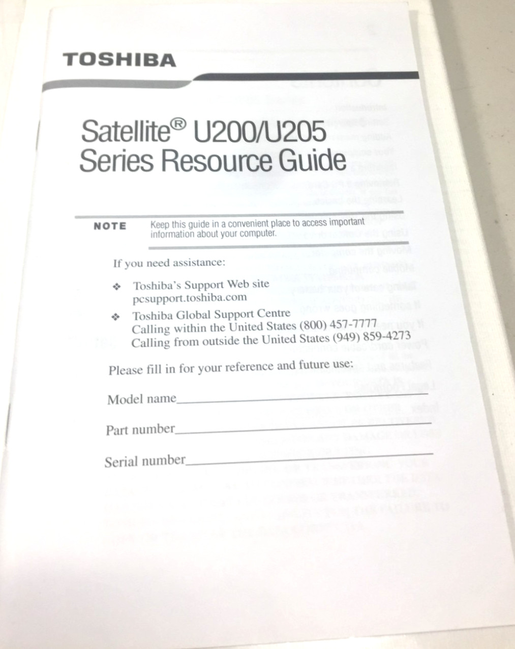 Toshiba Manuals & Recovery KIT Applications/Drivers DVD Satellite U200/U205 CD