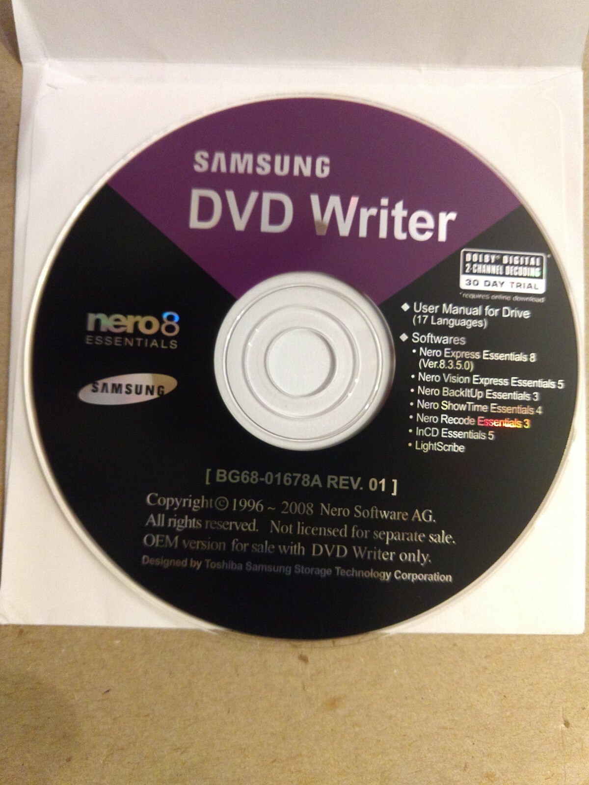 SAMSUNG DVD WRITER – Nero 8 Essentials CD