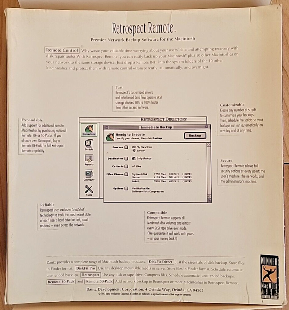 Dantz Retrospect Macintosh Backup Software 3.0 1995 Mac Apple 3.5″ Floppy (READ)