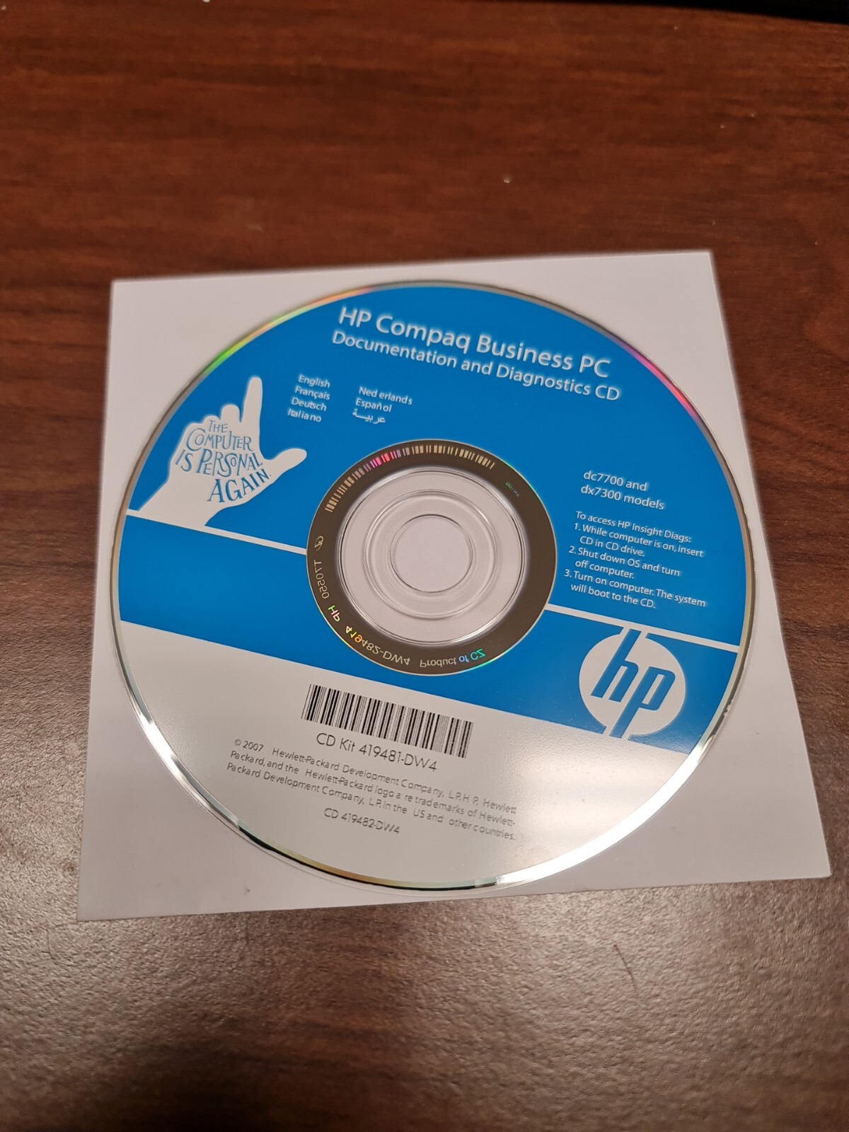 HP COMPAQ BUSINESS PC DC7700 DX7300 DOCUMENTATION AND DIAGNOSTICS 419481-DW4 CD
