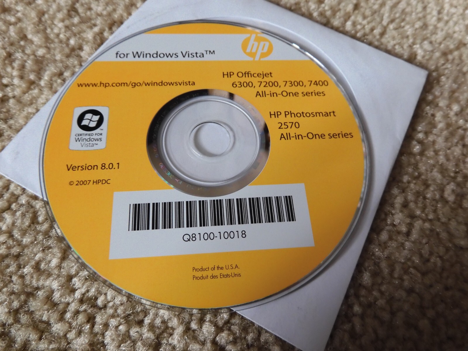 INSTALL CD ROM FOR HP OfficeJet 6300 7200 7300 7400 & PhotoSmart 2570 Win Vista