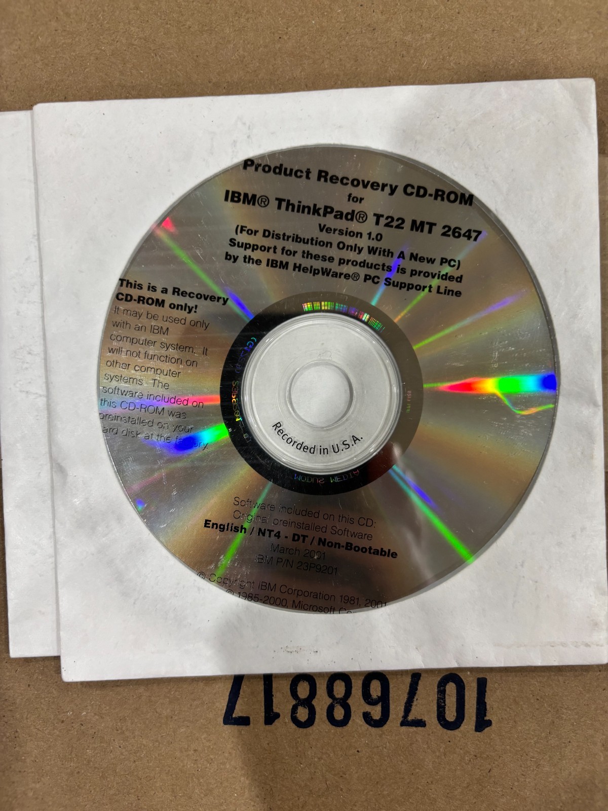 IBM Thinkpad T22 MT 2647 Recovery CD