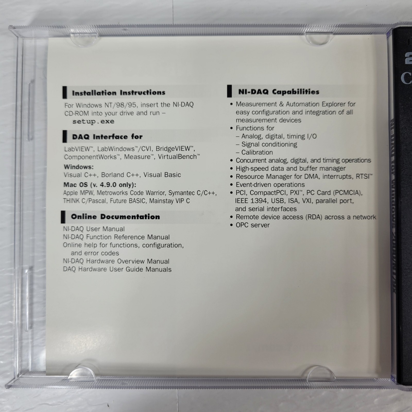 NI-DAQ Data Acquisition Driver Software Disks 1 and 2 for Windows 2000/NT/9x