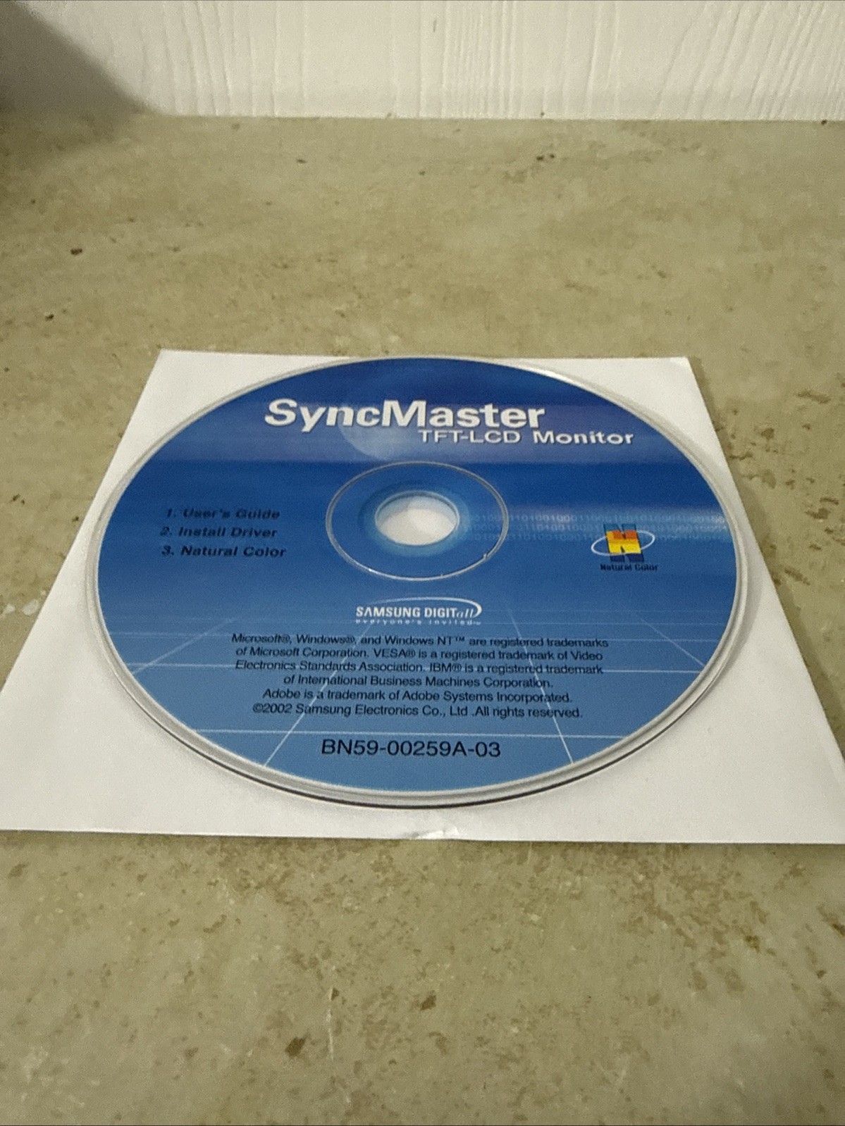 SyncMaster TFT-LCD Monitior Disc Samsung Digital 2002 BN59-00159A-03