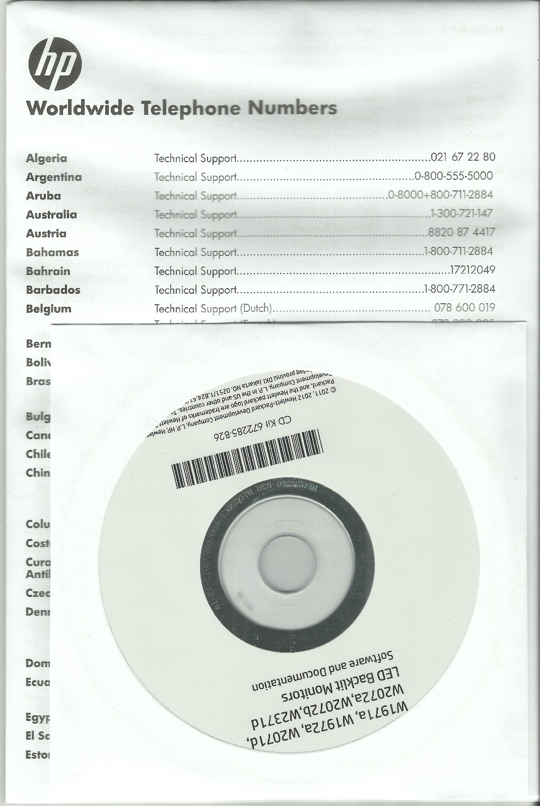 New HP Driver SOFTWARE CD Kit 672285-B26 for led monitor W2072A W2072B LV2011