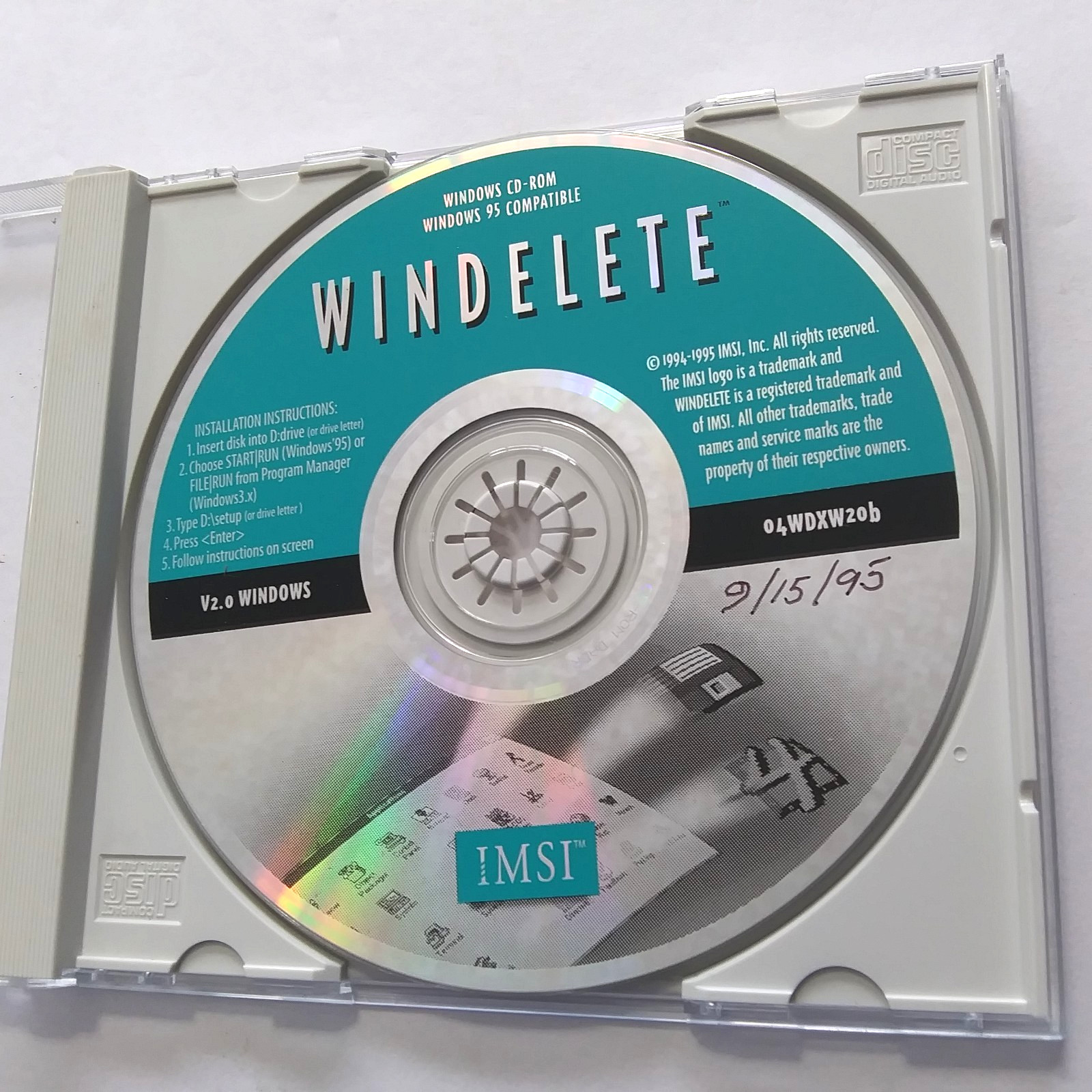 IMSI WinDelete v2.0 Windows 95 CD-ROM File Delete Utility Vintage Software PC