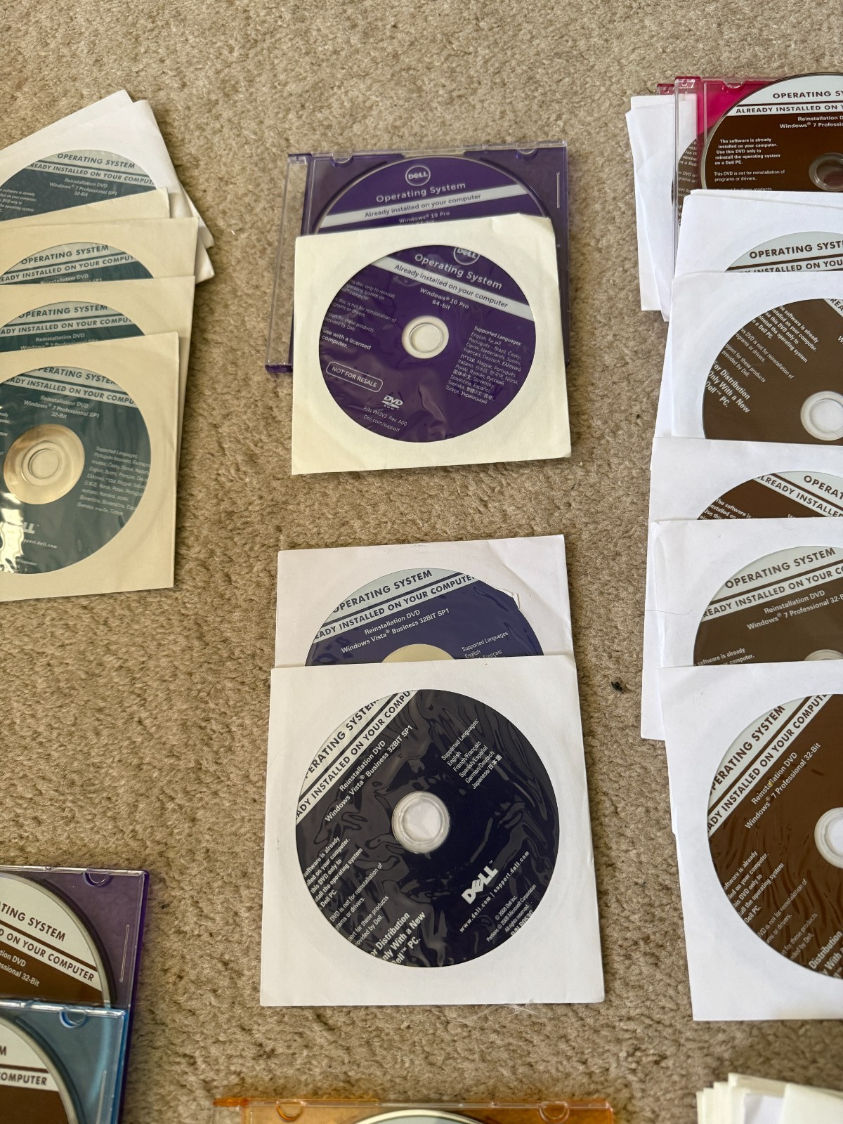 Lot of 57 OEM Dell Reinstallation Discs Windows XP Vista, 7, 8, 10 32 64 Pro USB