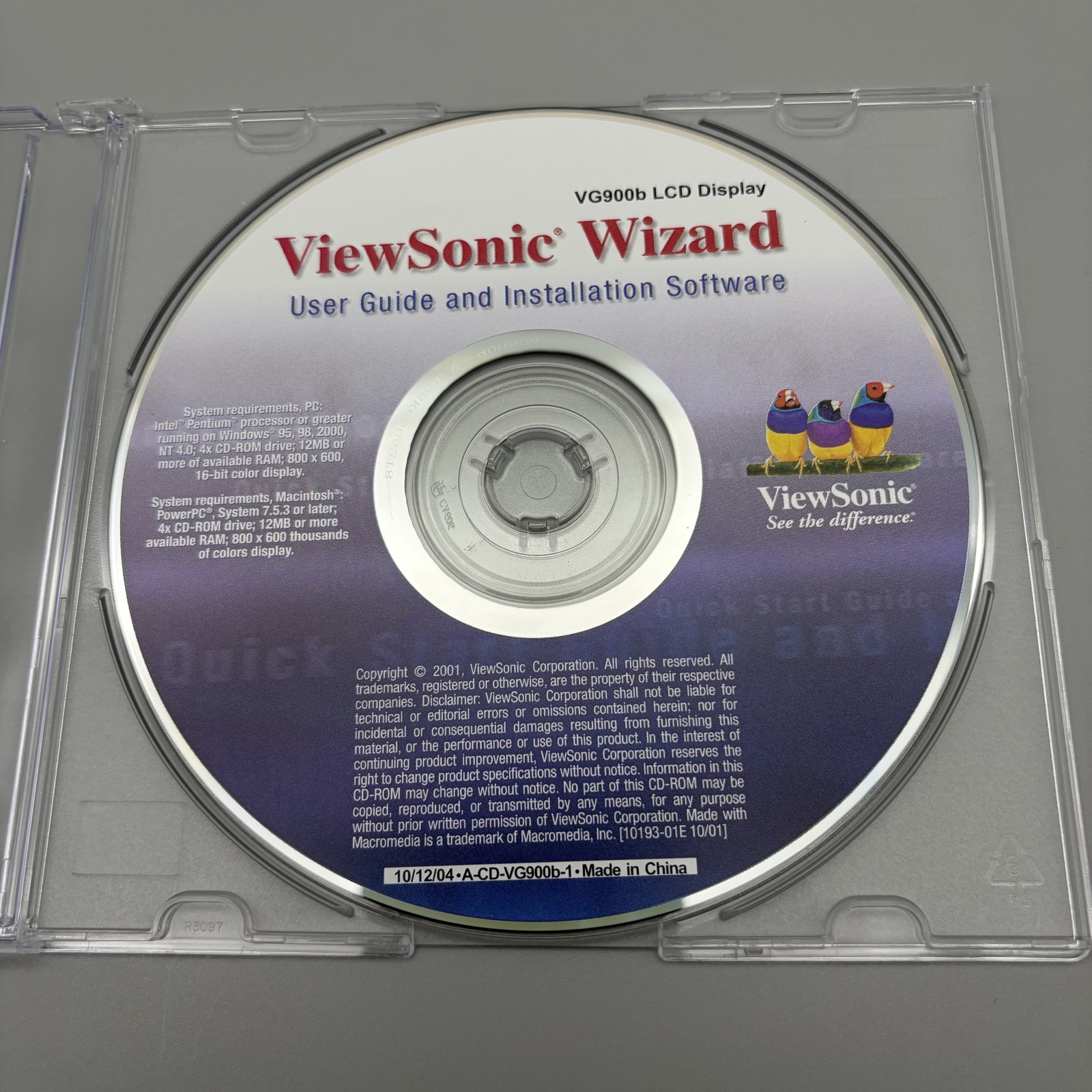Vintage 2001 ViewSonic Wizard VG900b Monitor LCD Software Drivers CD-ROM Win Mac