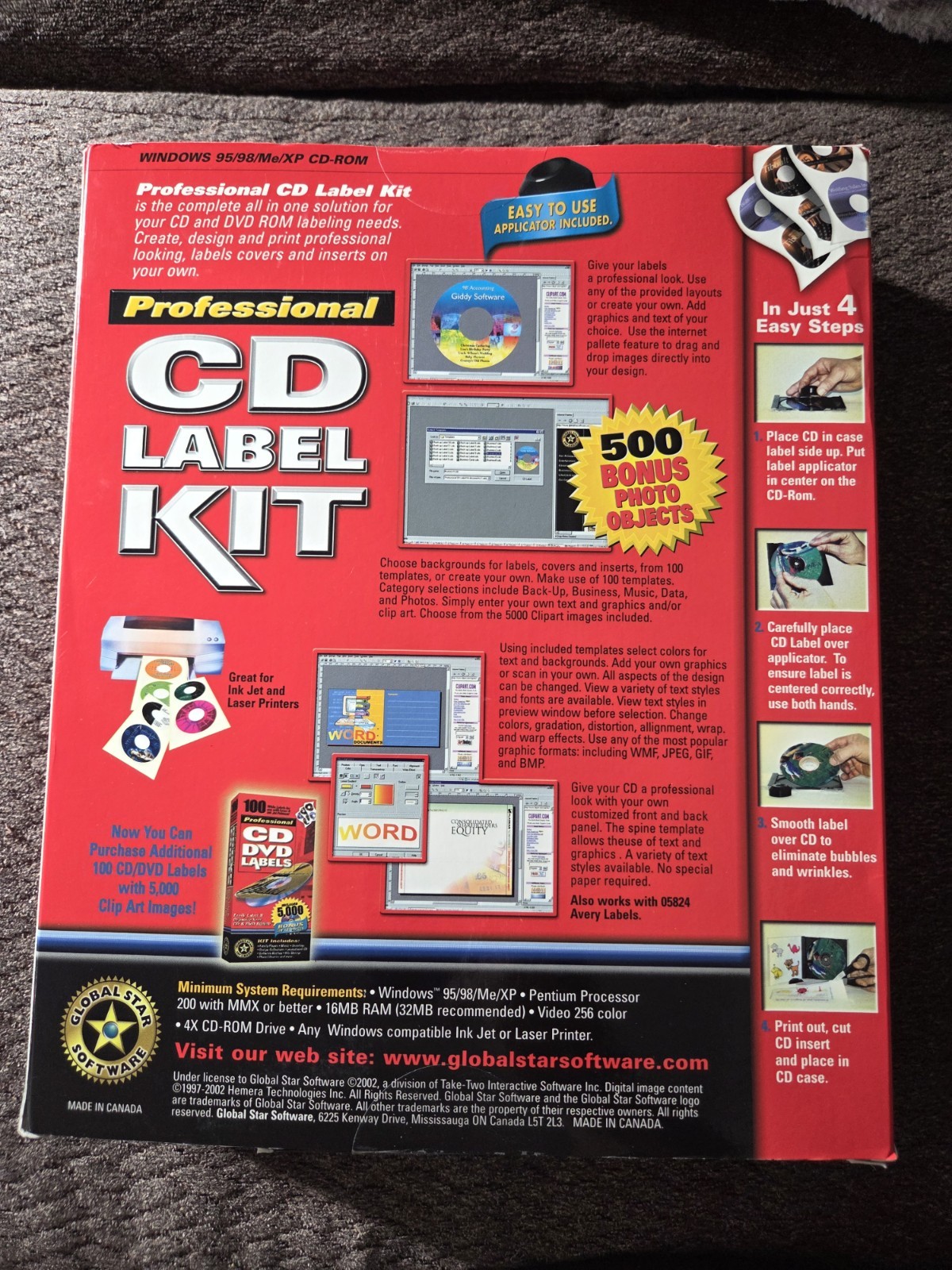 Professional CD Label Kit Global Star Software Windows 95/98/Me/XP CD-ROM