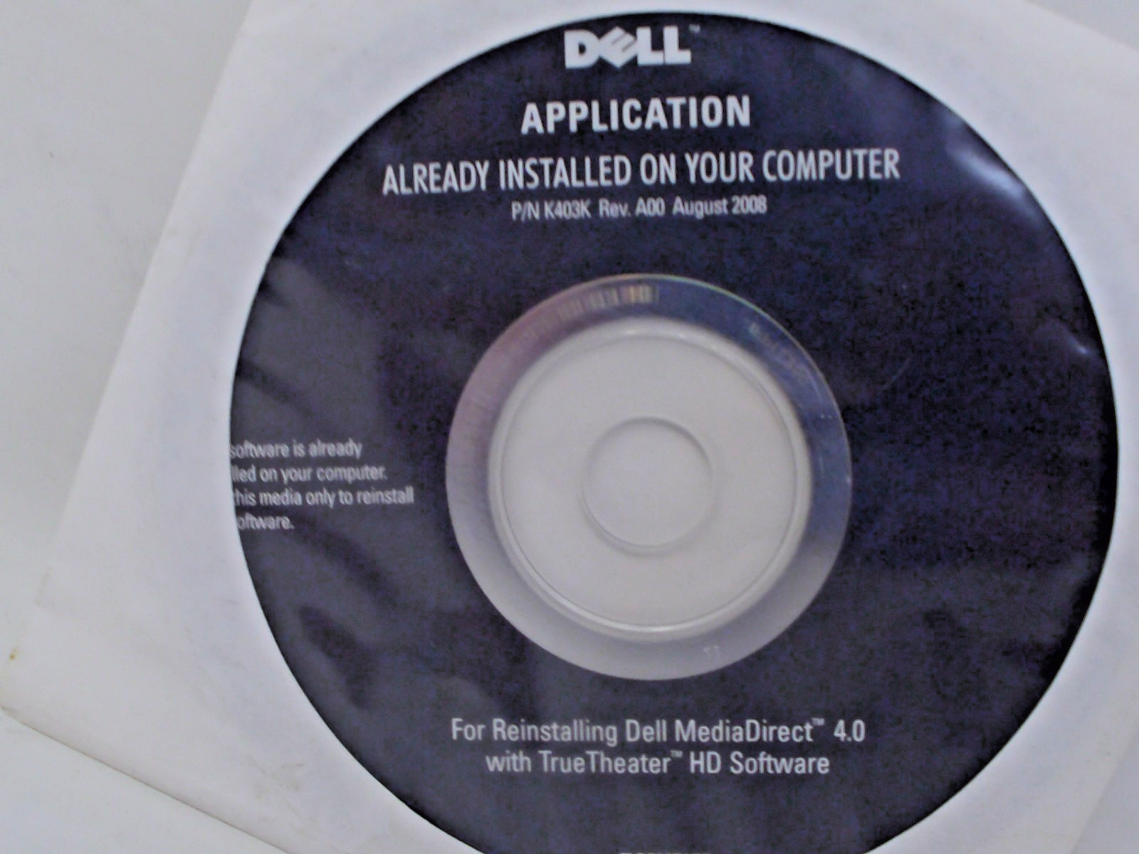 Dell Application Reinstalling Dell MediaDirect 4.0 Software Disc Only New Sealed