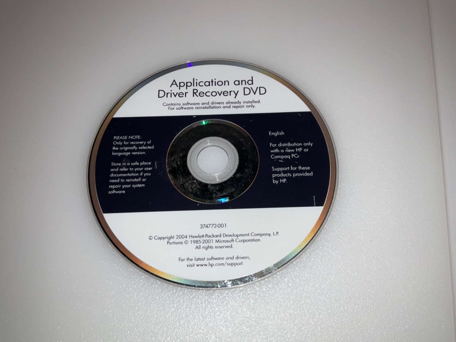 hp application and driver recovery cd 2004