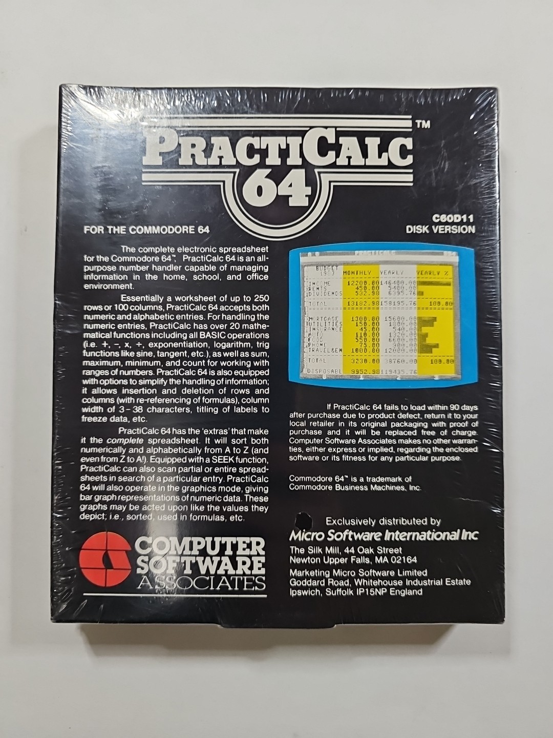 PractiCalc 64, Commodore 64, Computer Software Associate CSA – Sealed