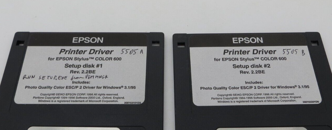EPSON Printer Driver Setup Disks 3.5″ Floppy Discs for Epson Stylus Color 600 –