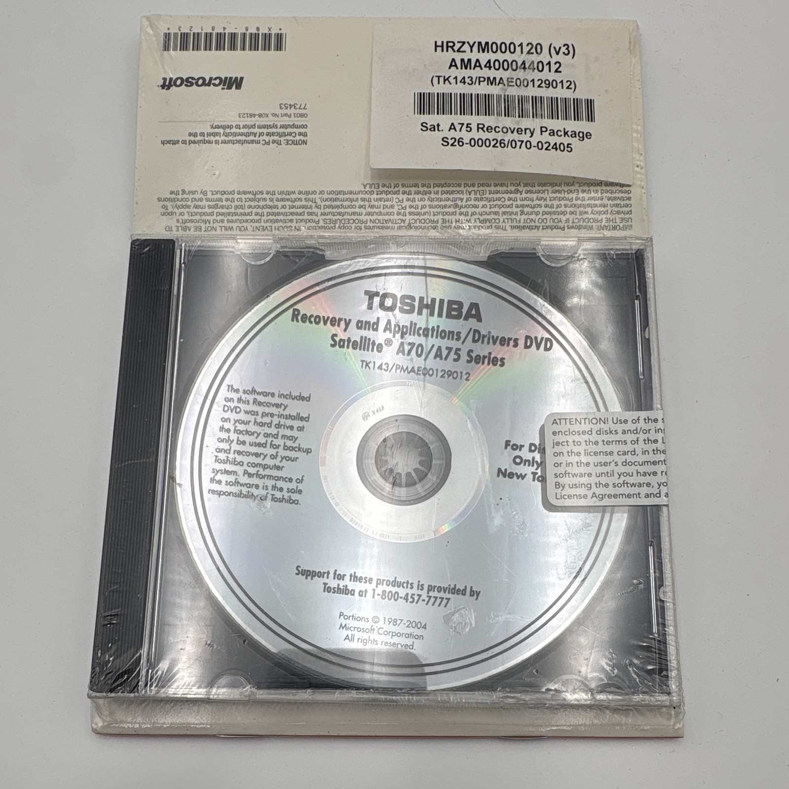 Toshiba Satellite A70/A75 Recovery DVD Windows XP English OEM