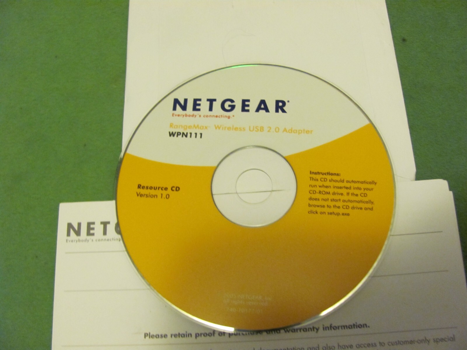 NETGEAR RangeMax Wireless USB 2.0 Adapter WPN111 Resource CD Version 1.0.