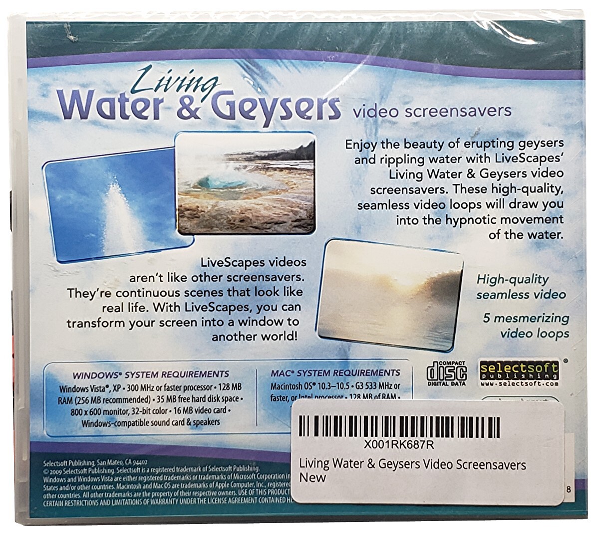 Living Water & Geysers Video Screensavers PC Software Sealed New