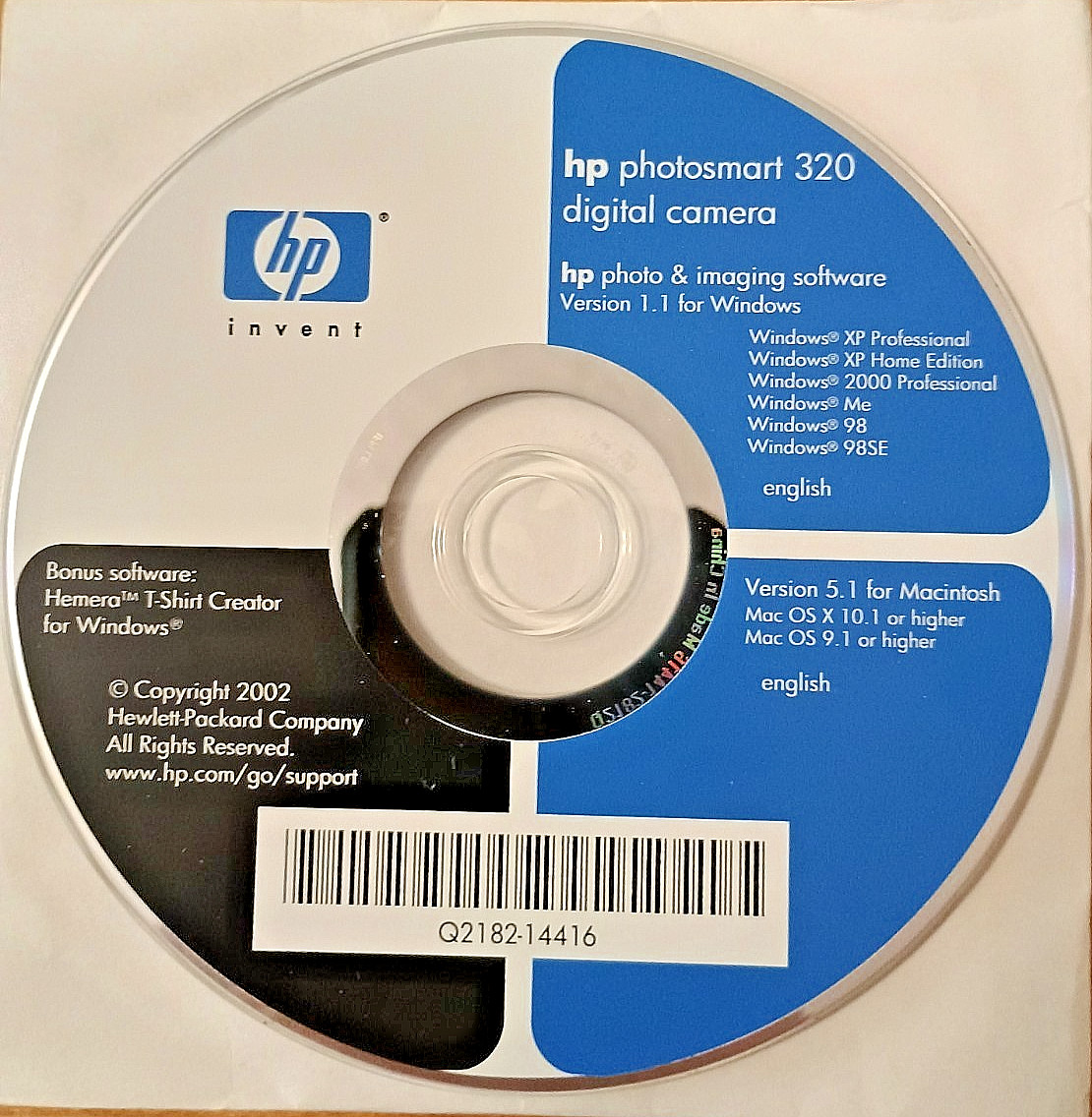HP Photosmart 320 Digital Camera Photo & Imaging Software (2002)