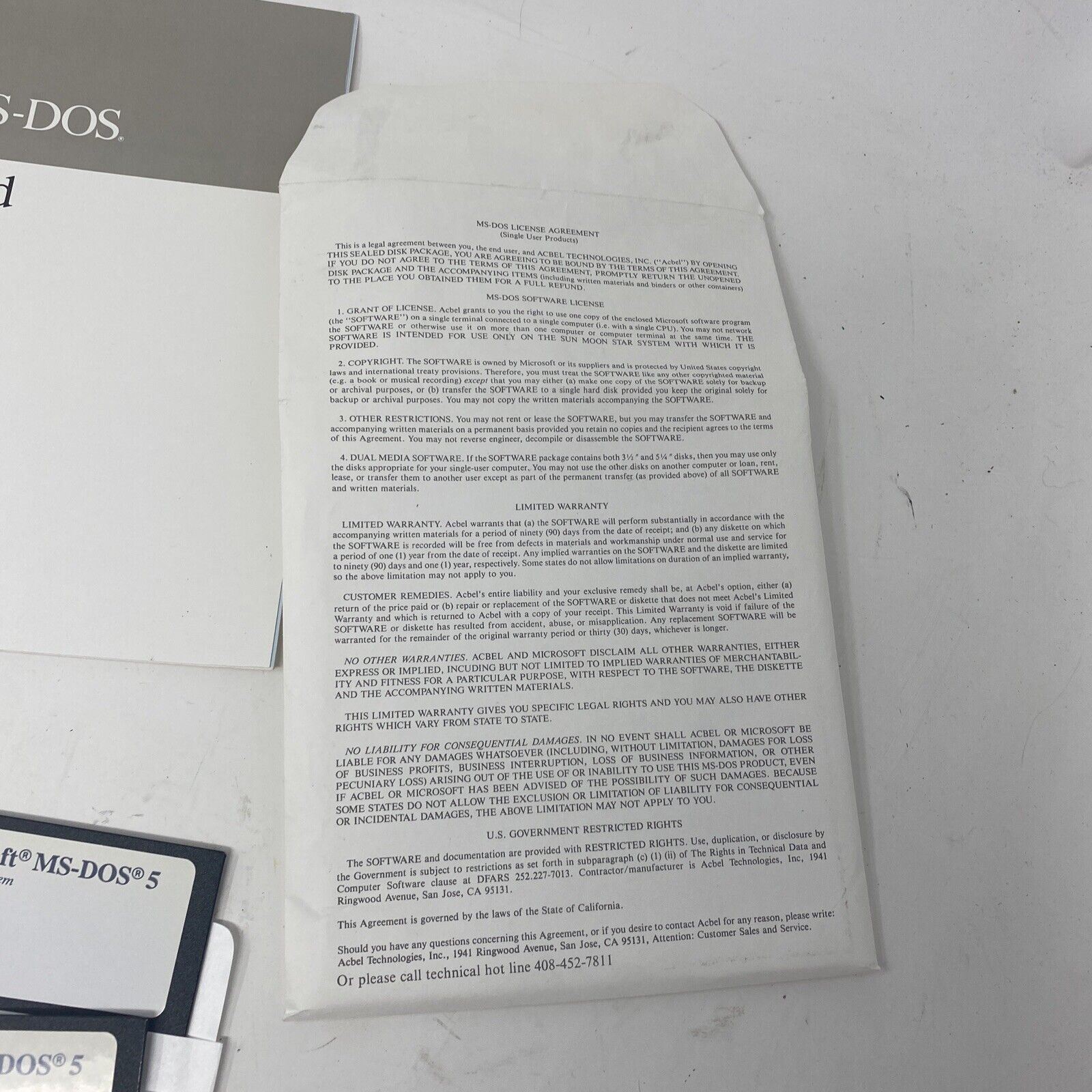 Microsoft MS-DOS 5 on 5 x 5-1/4″ 5.25″ Acbel Technologies Floppy Disks Complete