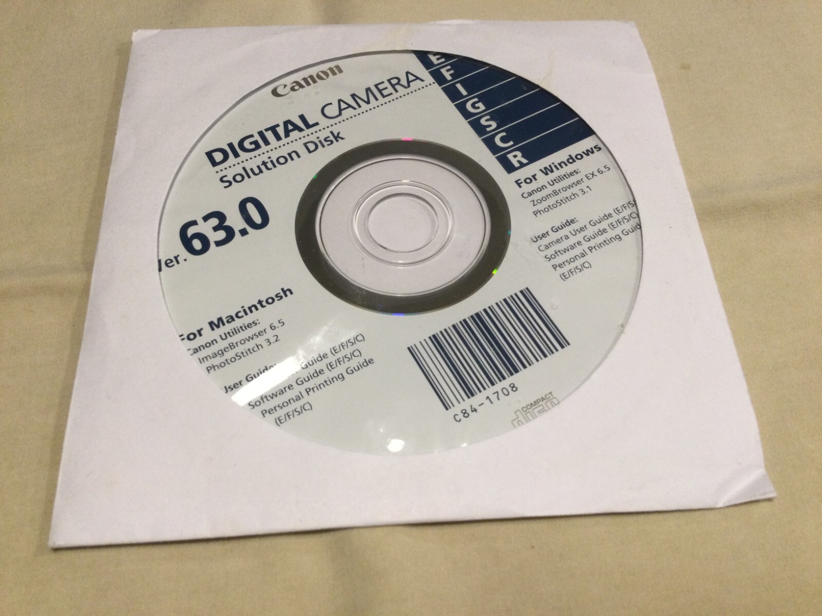 CANON DIGITAL CAMERA Solution Disk for Mac Ver. 63.0, and windows
