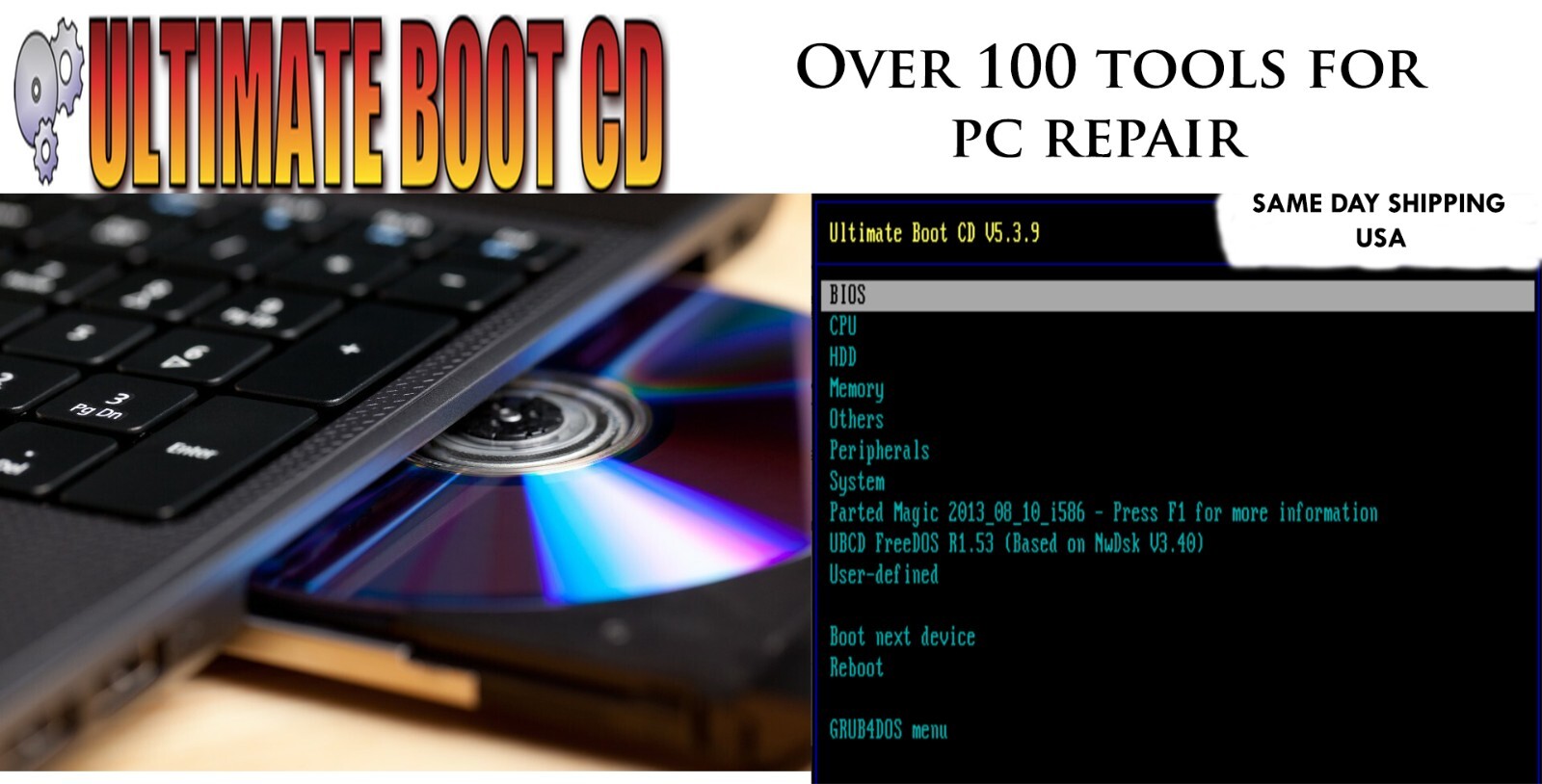 Ultimate Boot CD – Over 100 PC Repair Programs, Laser-Printed Label, AAA+ CD USA