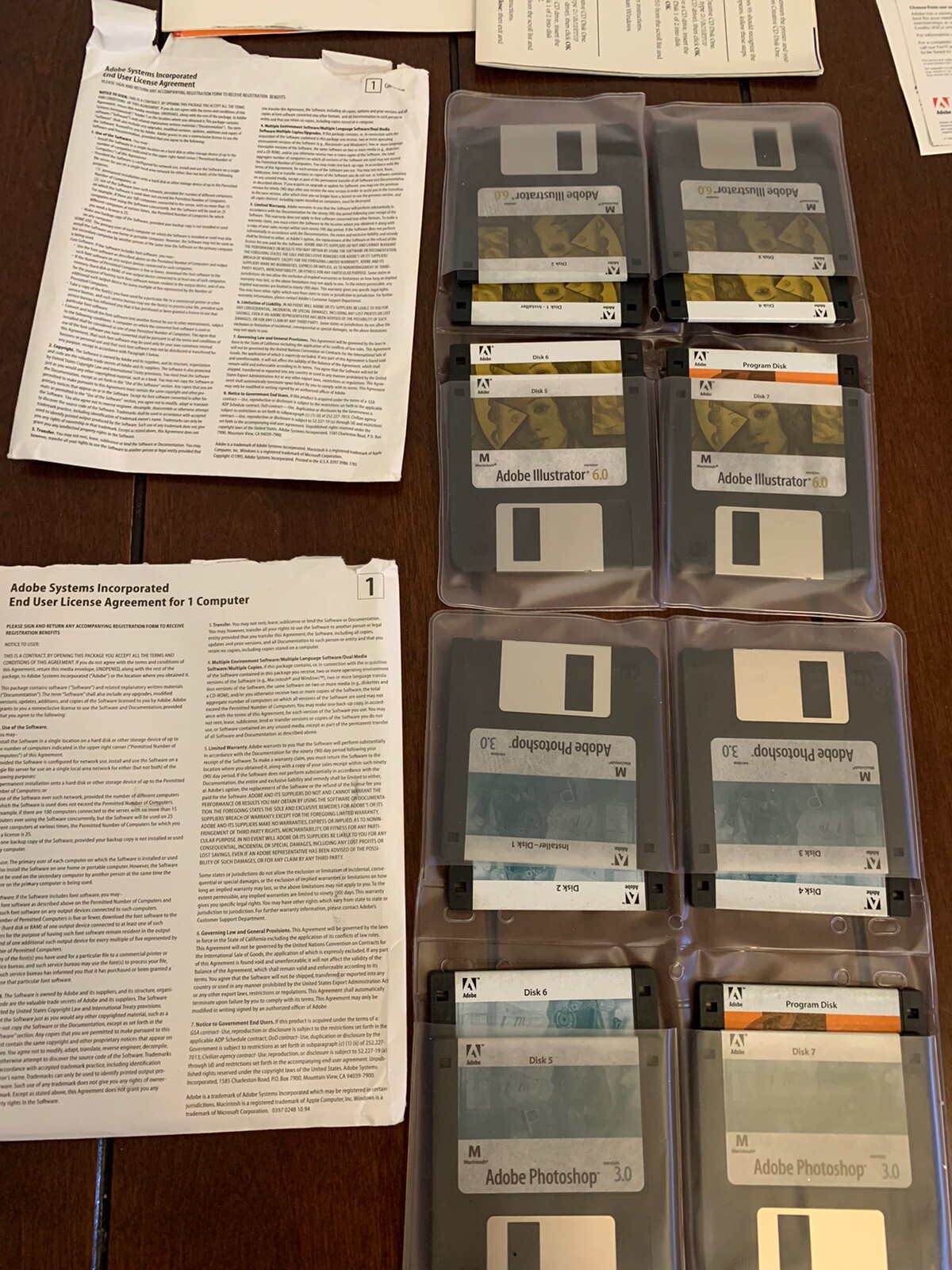 Adobe Photoshop 3.0 Adobe Illustrator 6.0 Bundle For Mac 3.5 inch Floppy 1993