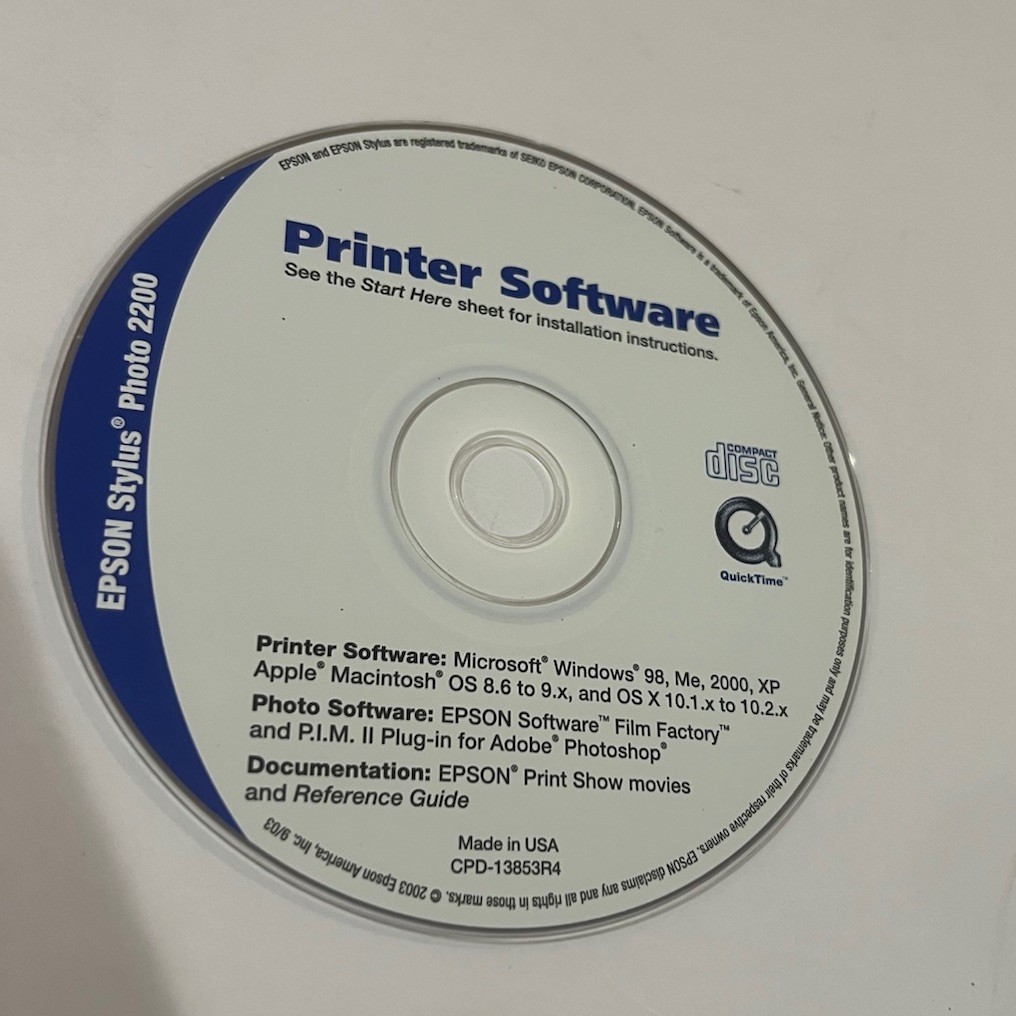 Setup CD ROM for Epson Stylus Photo 2200 Printer Software for Windows and Mac OS