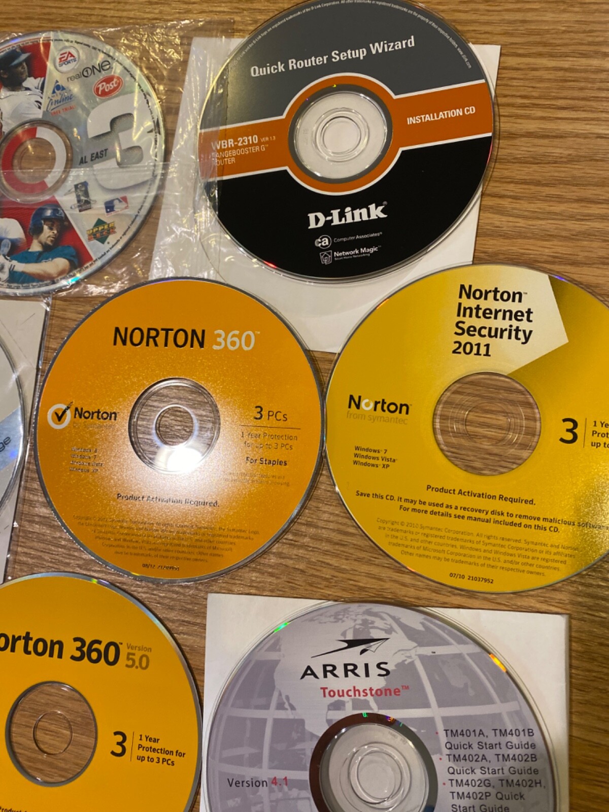 Vintage DVD CD Lot Of 7 Sony, Norton 360, Arris Touchstone, AOL Upper Deck Post