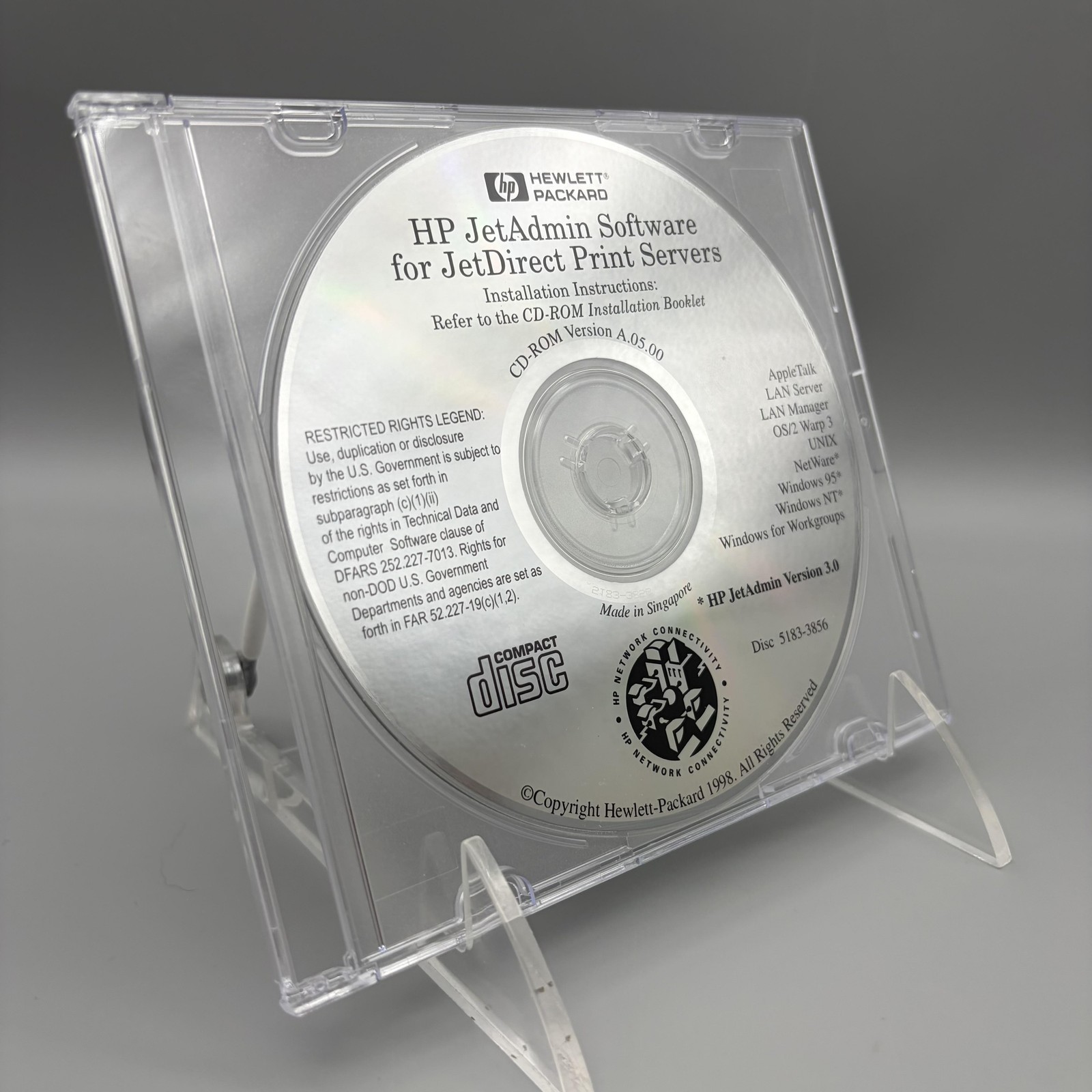 Vintage 1998 HP JetAdmin Software CD-ROM JetDirect Print Servers 5183-3856