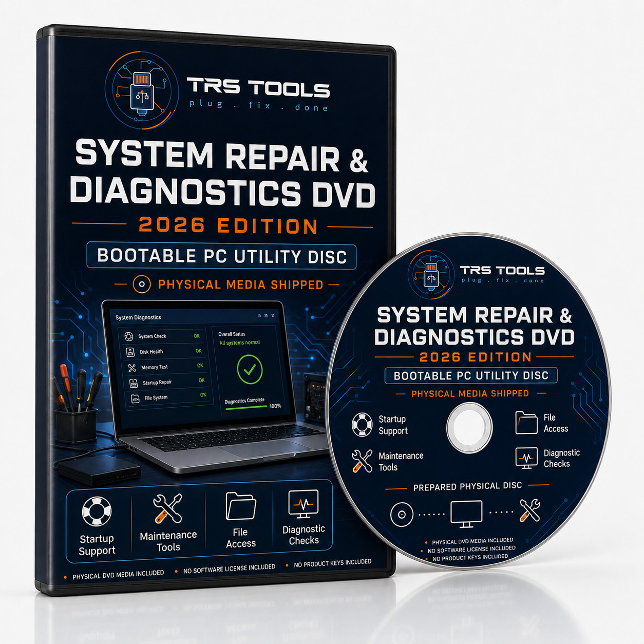 System Repair Diagnostics DVD 2026 Bootable PC Utility Disc Physical Media