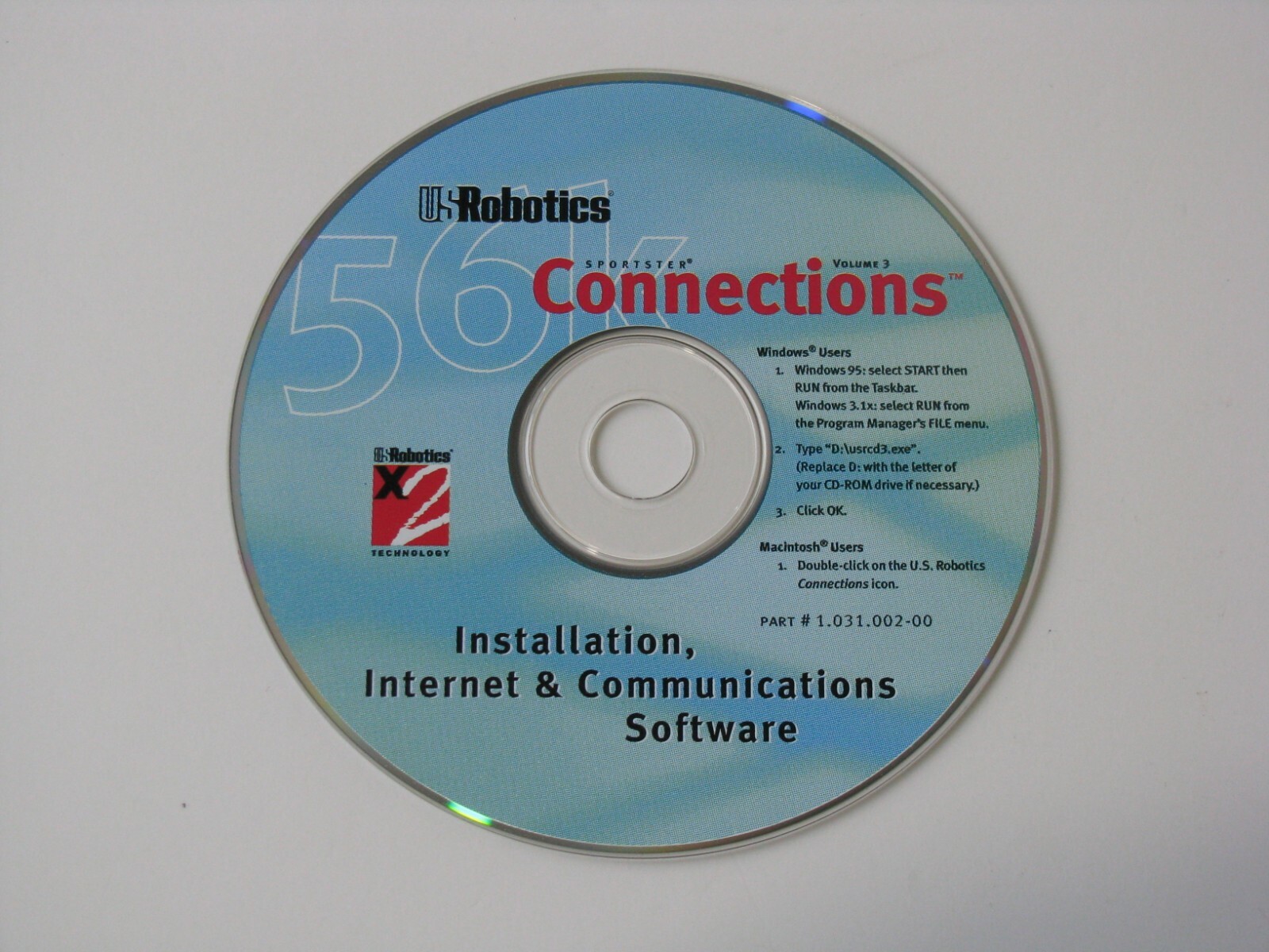 1 U.S. Robotics 56k Sportster Connections Volume 3 Windows Mac PC Software Disk