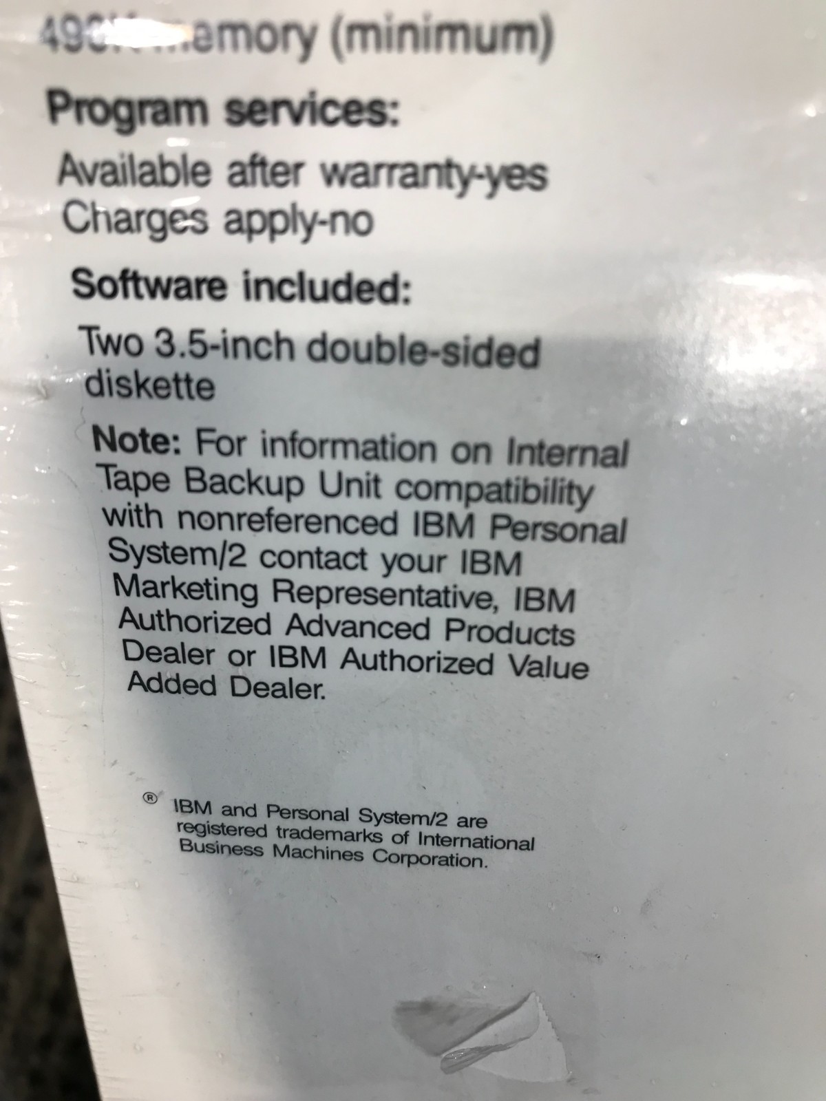 IBM Personal Internal Tape Backup Program Sealed 3.5 Diskettes OS/2 Version **