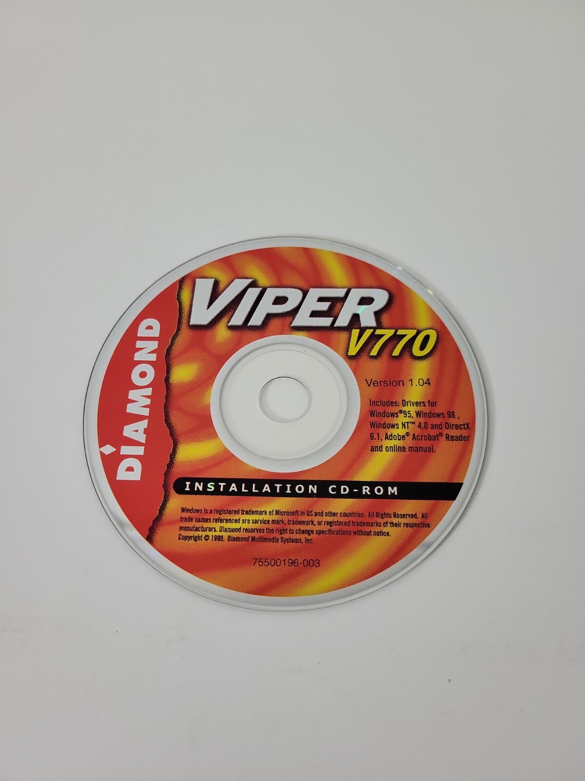 Diamond Viper V770 NVIDIA Installation Cd-Rom Version 1.03 75500196-002 (1999)