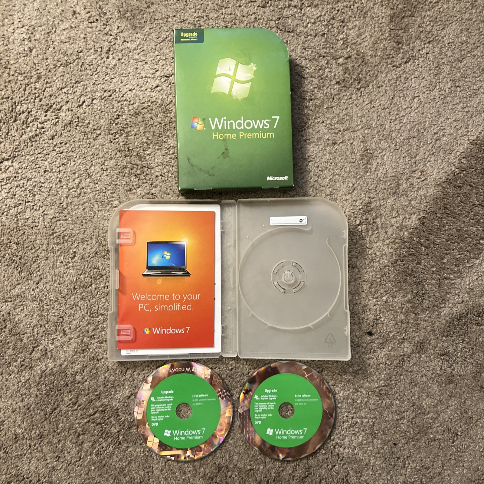 Microsoft Windows 7 Home Premium Upgrade 32 Bit & 64 Bit DVDs Complete w/ Key