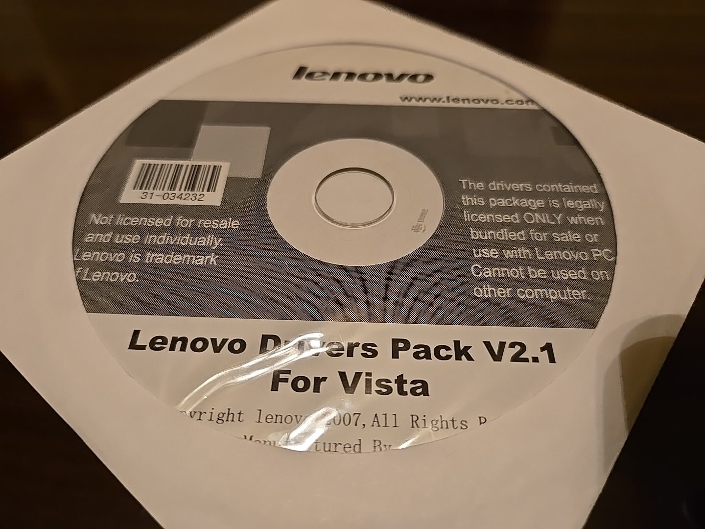 Lenovo Drivers Pack V2.1 For Vista – 31-034232 – See Pictures!