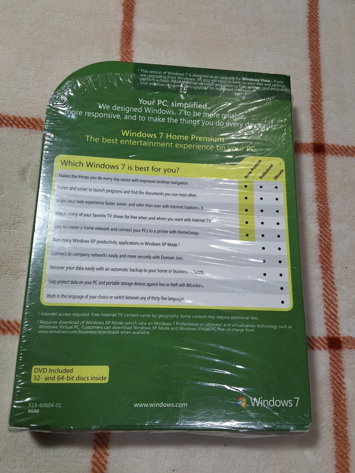 Microsoft Windows 7 Home Premium Upgrade 32 Bit and 64 Bit DVDs MS WIN