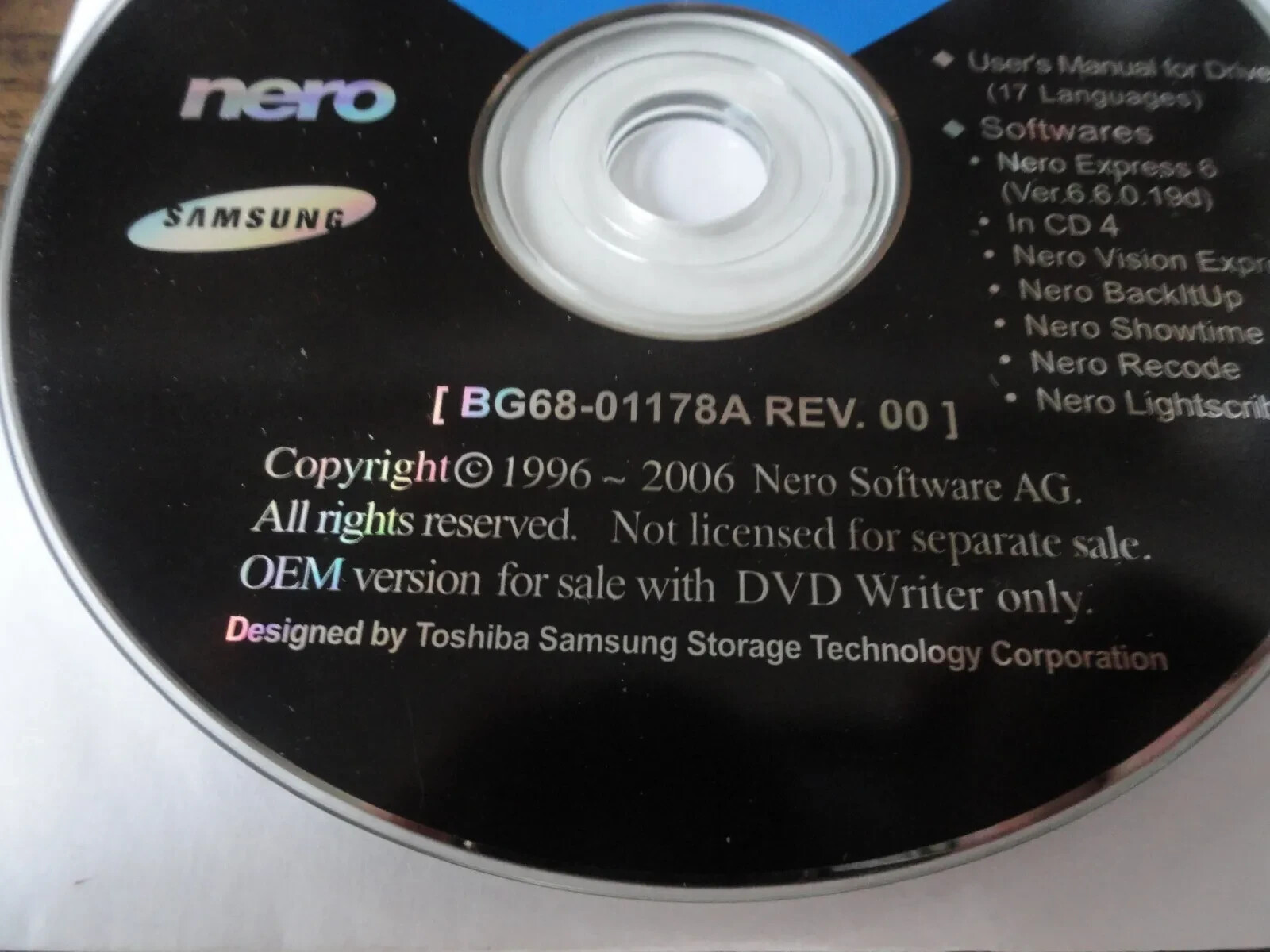 NERO SAMSUNG DVD SOFTWARE WRITER BG68-01178A REV 00