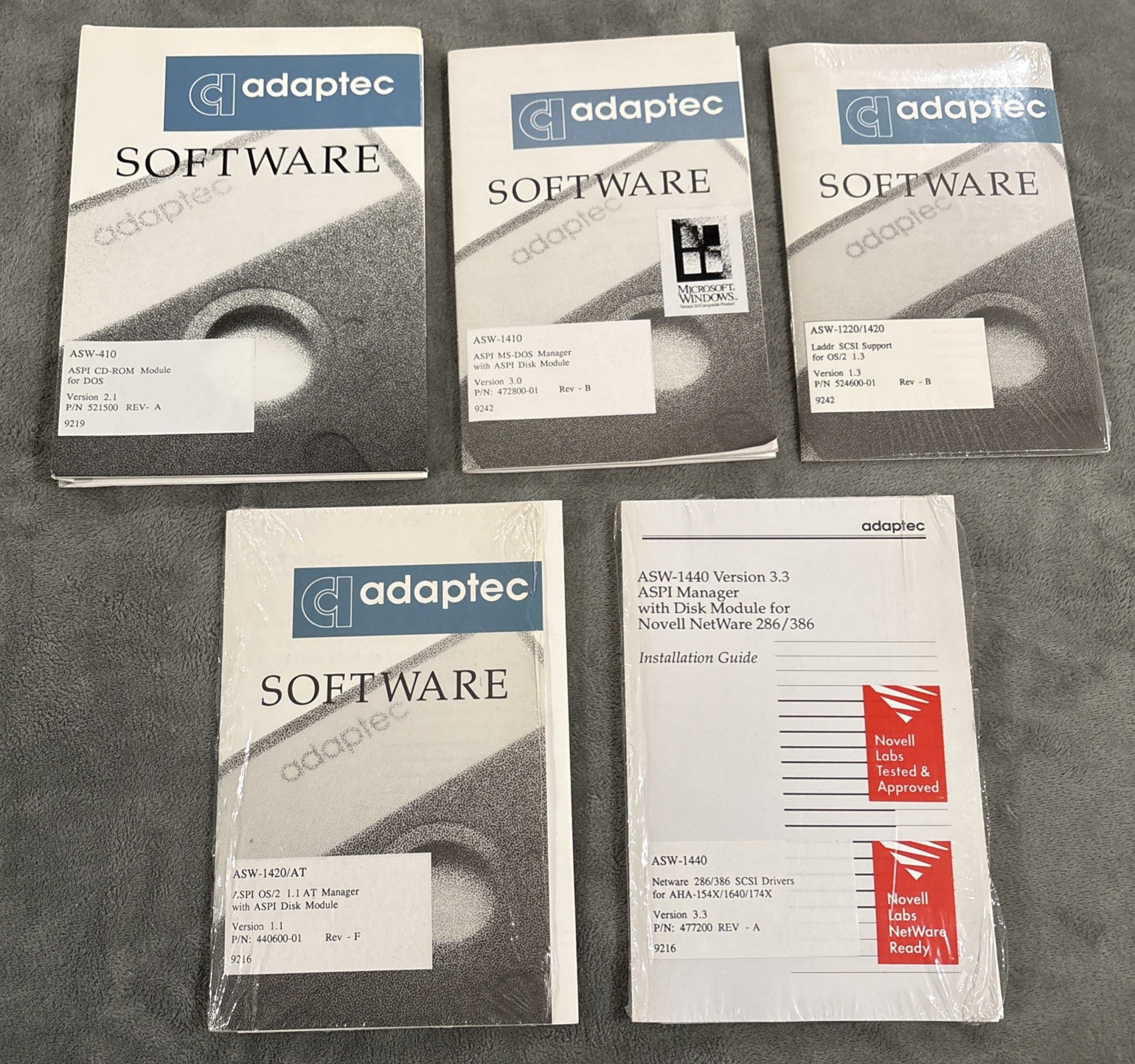 Lot of 5 NEW Adaptec Softwares: ASW-410, ASW-1410, ASW-1220, ASW-1420, ASW-1440