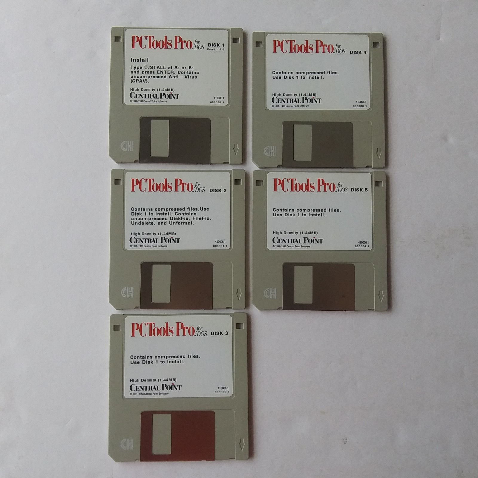 PC Tools Pro for DOS v9.0 5-Disk Set Central Point Software 3.5″ Floppy Disks